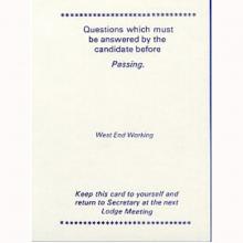 West End Working pASSING Card