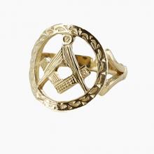 Small Gold Pierced Design Square and Compass Masonic Ring